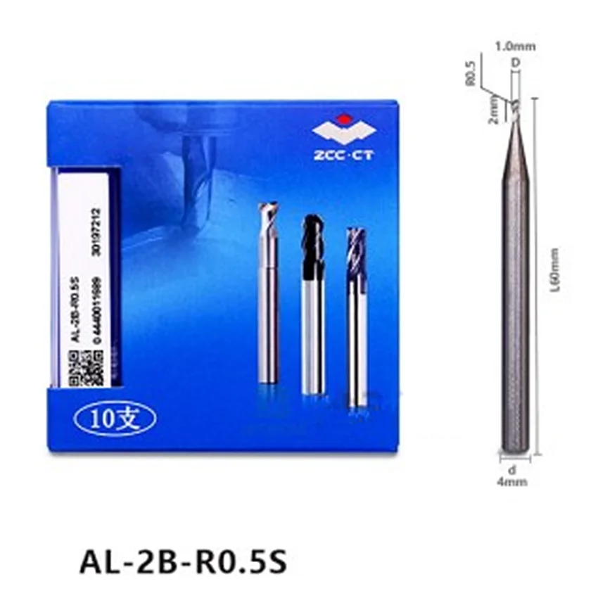 

10pcs AL-2B-R0.5S AL-2B ZCC.CT Solid hard alloy tungsten steel end mill AL-2B-R0.5S Double-edged for aluminum Ball nose end mill