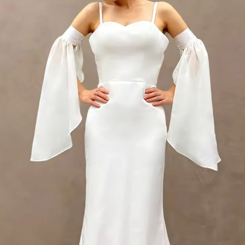 

1Pair Women Long Tulle Sleeves Wedding Dress Costume Accessories Sunscreen Detachable Decorative Sheer Chiffon Arm Covers Gloves