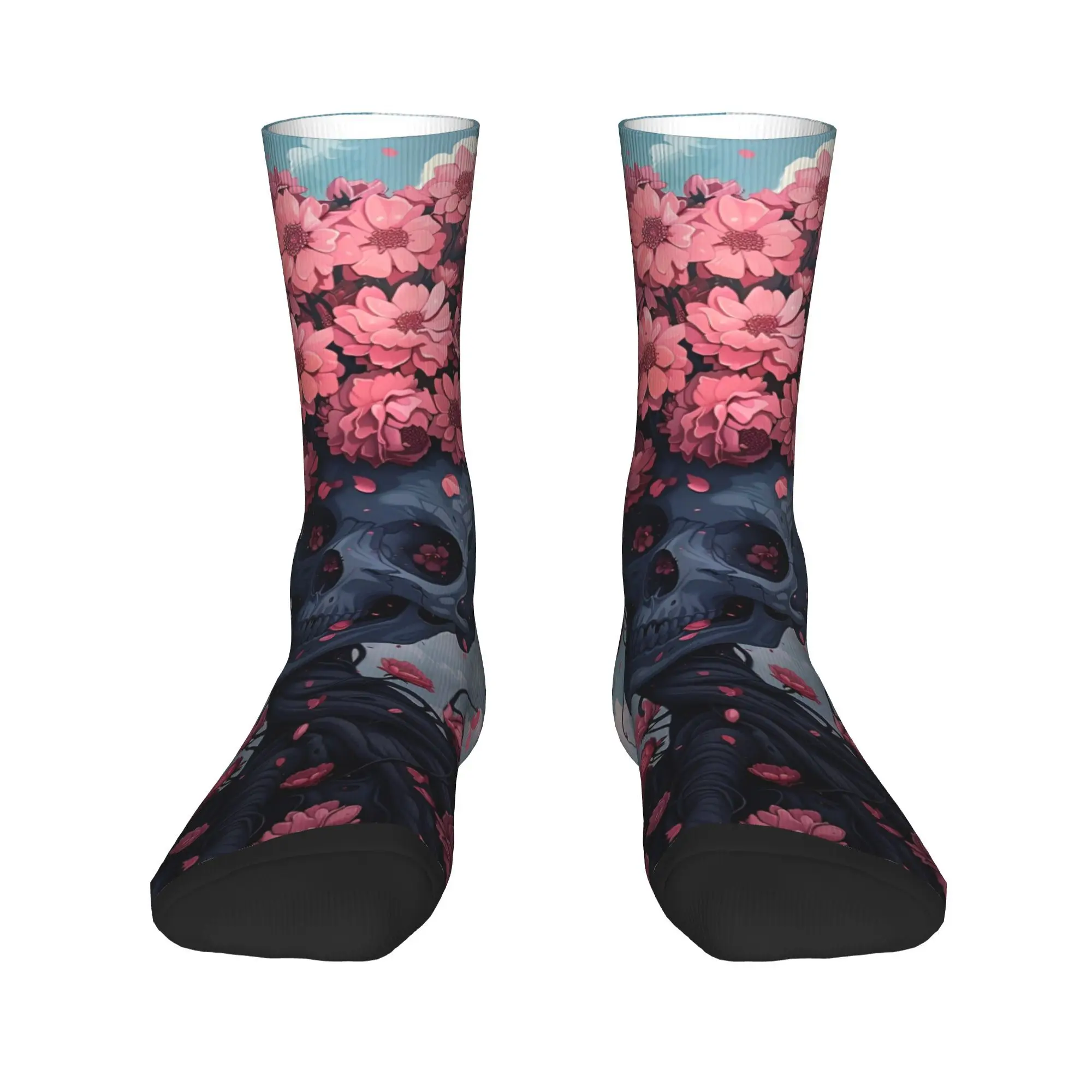 Artistic Skull Pattern Stockings  Design Gothic Socks Autumn Anti-Slip Socks Men's Cycling Warm Soft Socks