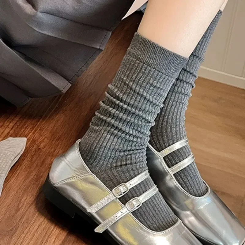 Korean Stripe Long Socks for Women Girls Simple Simple Cotton Socks Japanese Casual Pile Socks Fashion Stockings Accessories