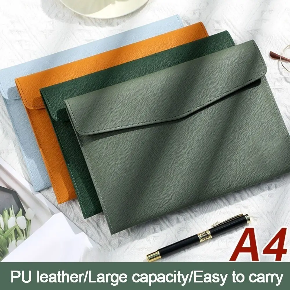 Stationery Dustproof Leather Leather Document Pouch Large Capacity A4 Leather File Folder Document Bag for Women