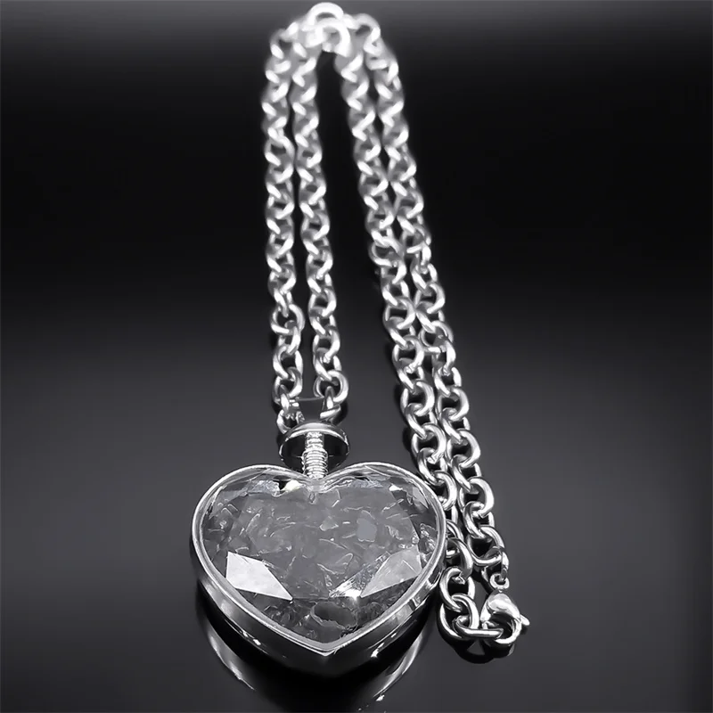 Goth Punk Black Heart Crystal Pendant Necklace for Women Men Stainless Steel Silver Color Chain Y2K Necklaces Jewelry NZZZ369-1