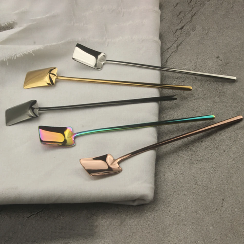 

6pcs Coffee Spoon Stainless Steel Dessert Spoon Square Golden Rust Free Mirror Finish Portable Safe Food Grade Easy