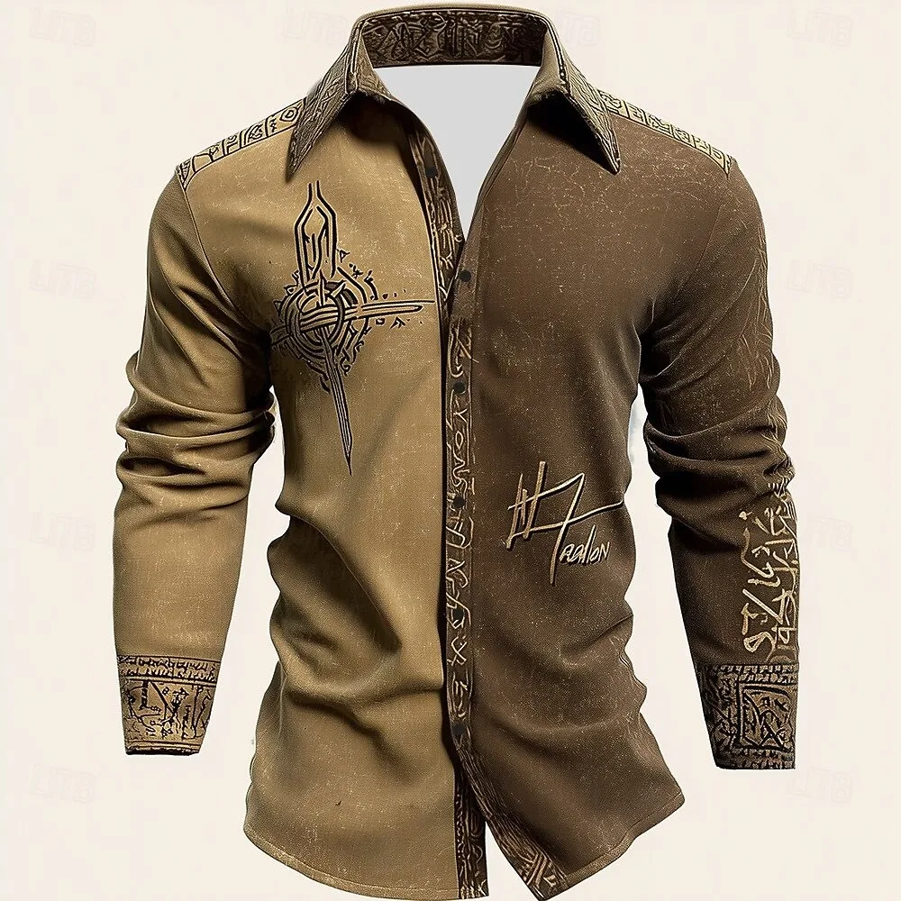 New Purple Gold Fluid Light Luxury 3D Printed Men's Long Sleeve Shirt with Collar Business Shirt Clothing