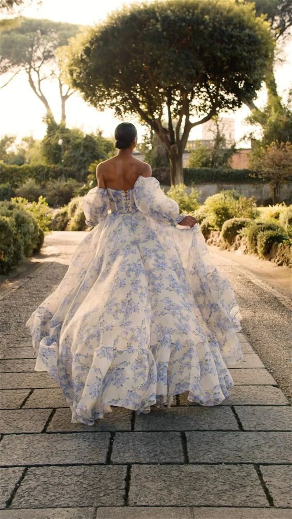 Sansa-Robe en organza à manches bouffantes, robe de Rhà longue queue, robe éducative, manches bouffantes, bleu doux, romantique