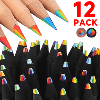 12-1Pcs Rainbow Pencil 7 Colors for Coloring Books Drawing Sketching Wooden Rainbow Colored Pencil Multicolored Core for Student