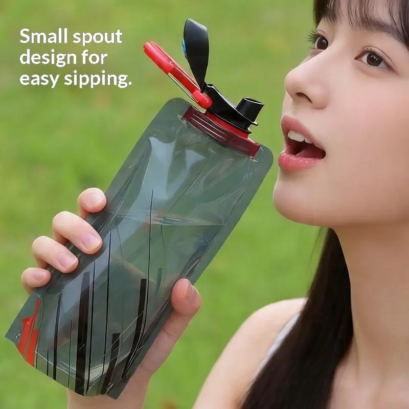@*690ml Collapsible Soft Water Pouch Reusable Portable Water Bottle with Handle for Gym Camping Hiking Daily Use