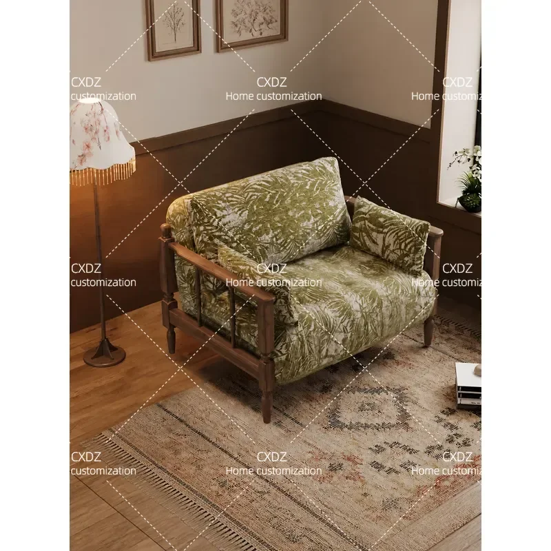 Retro Solid Wood Sofa Bed Foldable Dual Purpose Small Apartment Multifunctional Sofa Chair 2026 New
