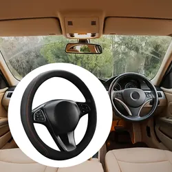 1pc Car Steering Wheel Cover Interior Black Purple Carbon Fiber Leather Protection For 37-38CM Diameter Easy Installation