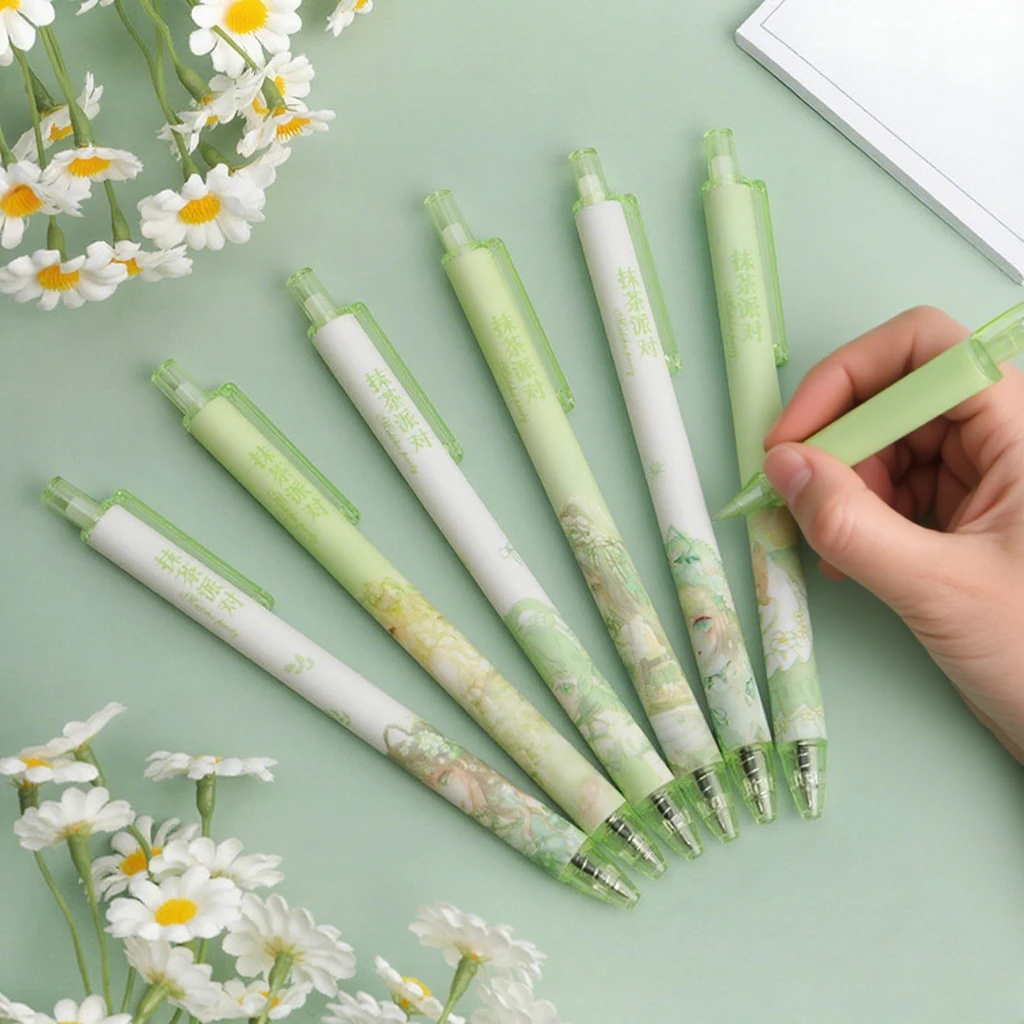 

Bag of 6 Matcha Party Press Gender-neutral Pens, Student ST Pen Quick-drying Water-based Pen Black Signature Pen Office