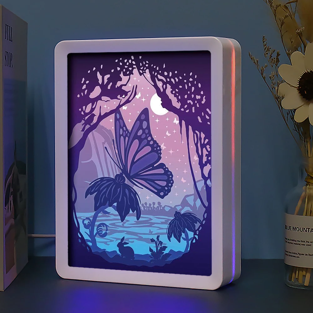 Anime Light Box butterfly Paper Cut Light Box Baby Night Light 3d shadow box Led Lights USB Bedside Lamp Room Decoration Gift