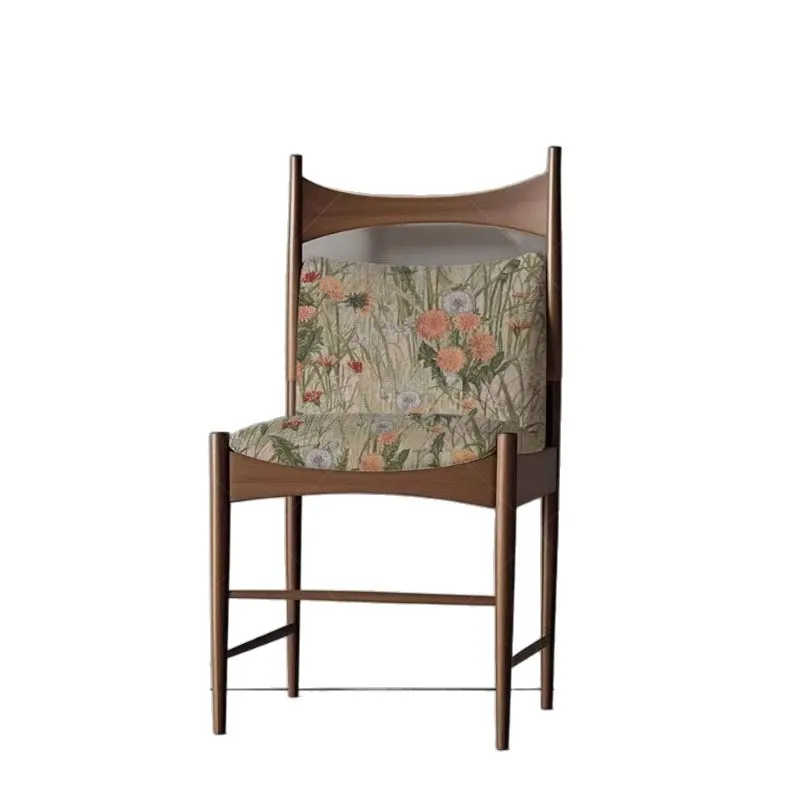 

Household single chair high-end hotel retro style solid wood dining chair