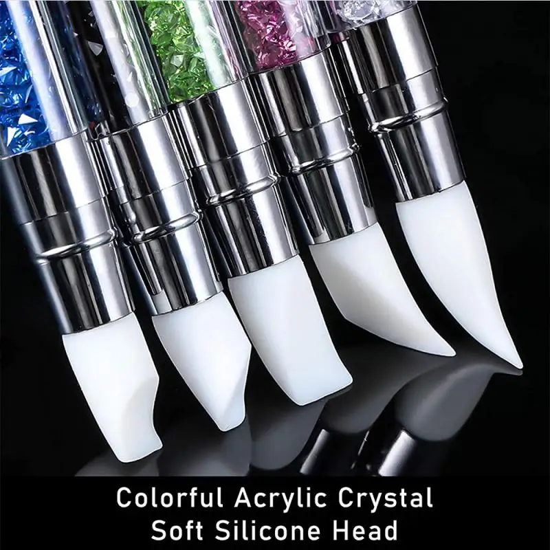 Dual-Ended Silicone Engraving Embossing Pen 3D Rhinestones Acrylic Nail Brushes For Mirror Glitter Powder Manicure Tools