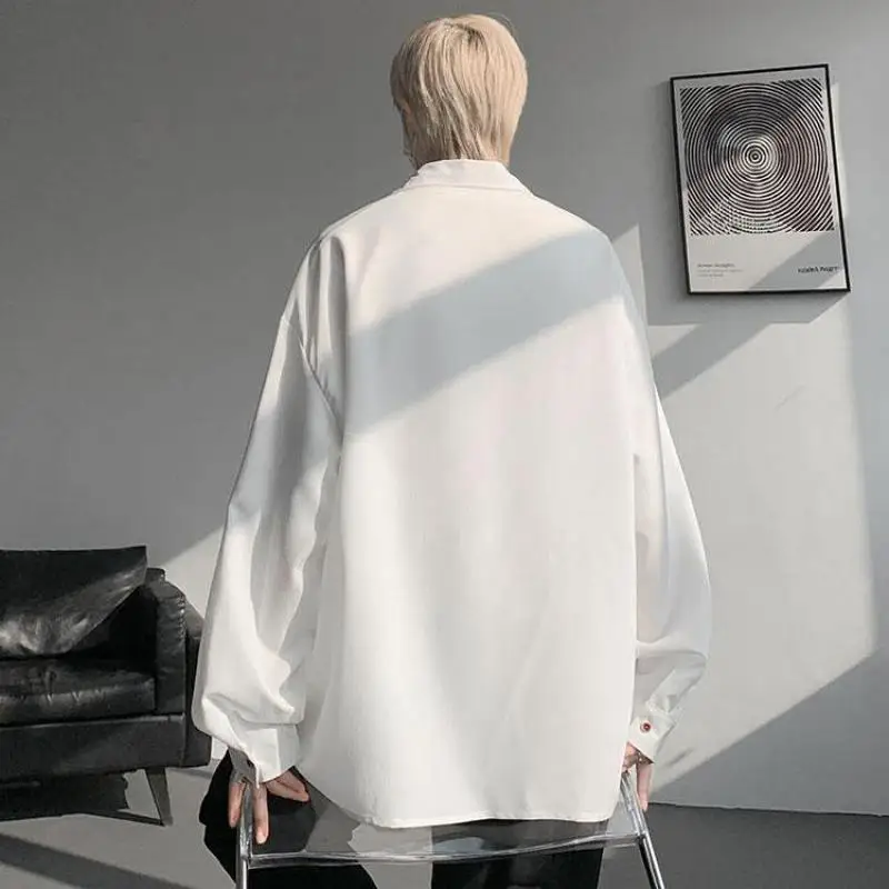 M-XXXXXL Solid Color Long Sleeve Casual Shirt Single Breasted Pocket Loose Fit Blouse Spring Autumn Top Streetwear Clothing Men