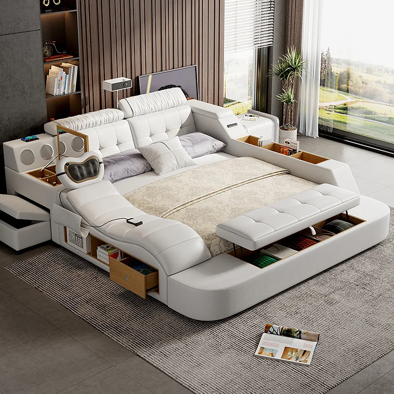 

Multifunctional Accent Bed Luxury Nordic Designer Modern Aesthetic Soft Cheap Bed Decoration Camas De Casal Salon Furniture