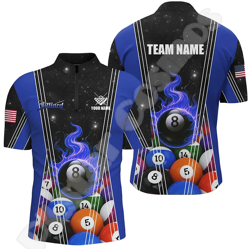 

Custom Name Billiards Mesh Breathable Graffiti Tattoo Retro 3DPrint Harajuku Summer Funny Short Sleeves Zip Polo Shirts Jersey B