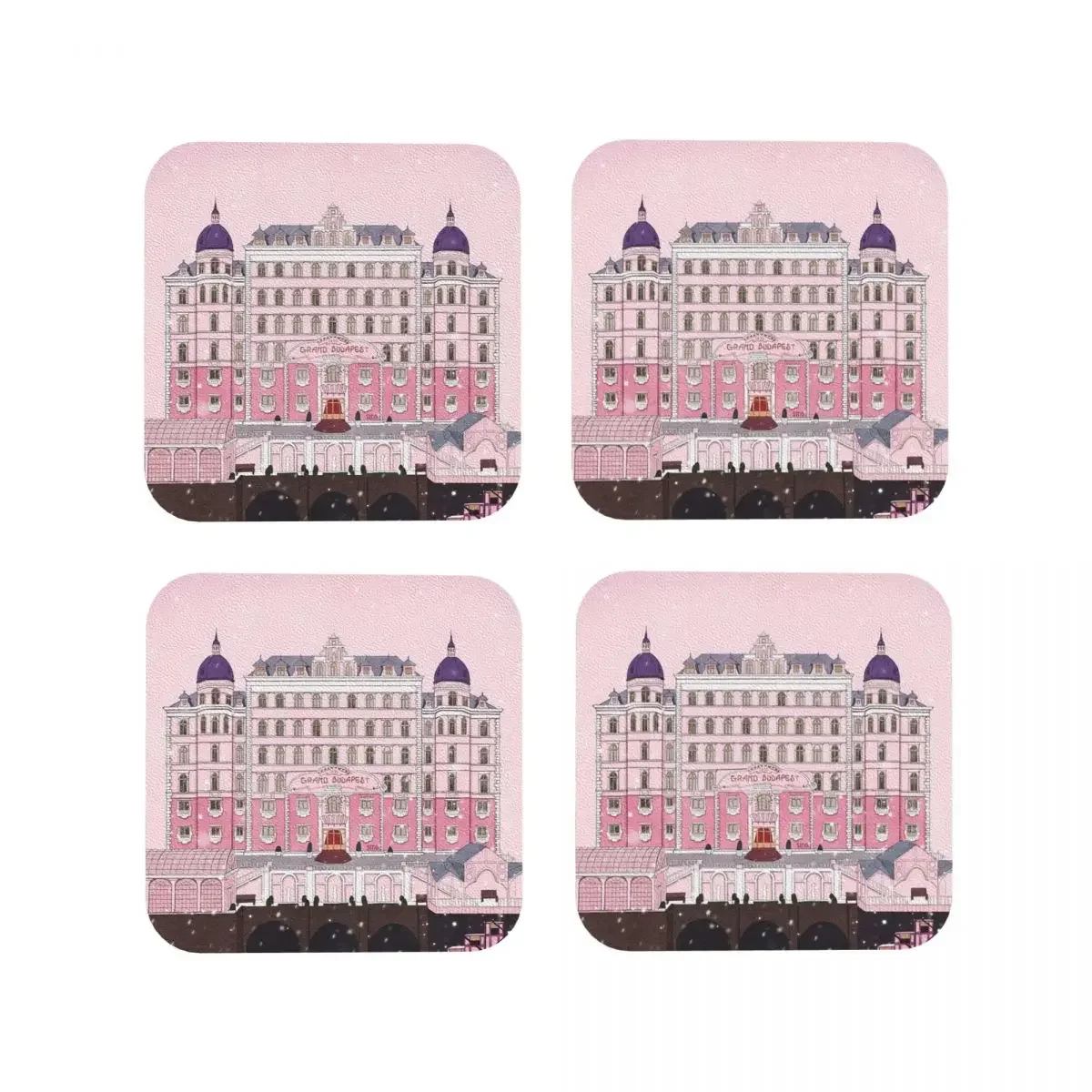 The Grand Budapest Hotel Coasters Kitchen Placemats Waterproof Insulation Cup Coffee Mats For Decor Home Tableware Pads Set of 4