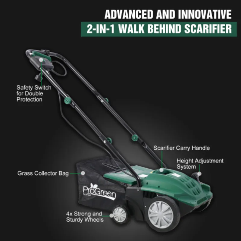 FENGSHUO 2-in-1 13 INCH Garden Dethatcher Scarifier 12 Amp Electric Lawn Dethatcher Removable Collection Bag Extra Large 31.7QT