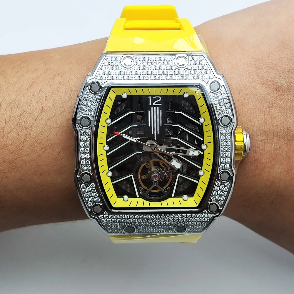 OUMASHI tourbillon automatisch horloge heren roestvrijstalen bezel frame mechanisch horloge luxe klok waterdicht 10ATM herenhorloge