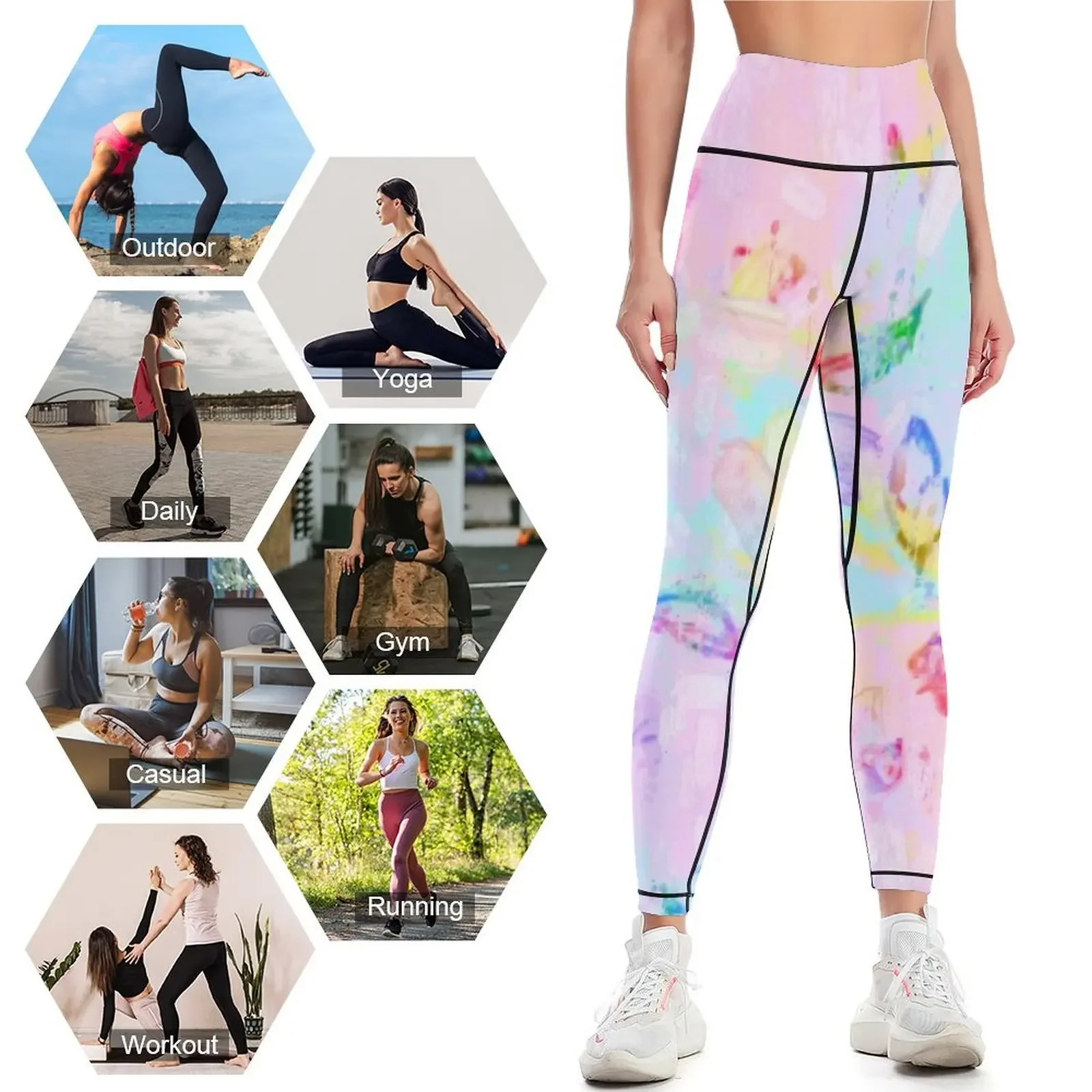 Mallas con estampado abstracto de plumas y flores Pastel, ropa deportiva para correr, mallas deportivas para mujer