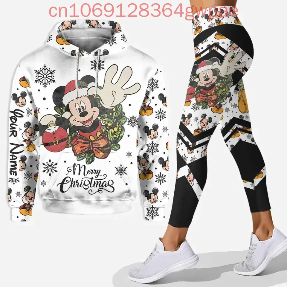 Disney Mickey Mouse Christmas Hoodie and Leggings Yoga Set Women's Minnie Hoodie Yoga Pants Sweatpants Fashion Tracksuit Set