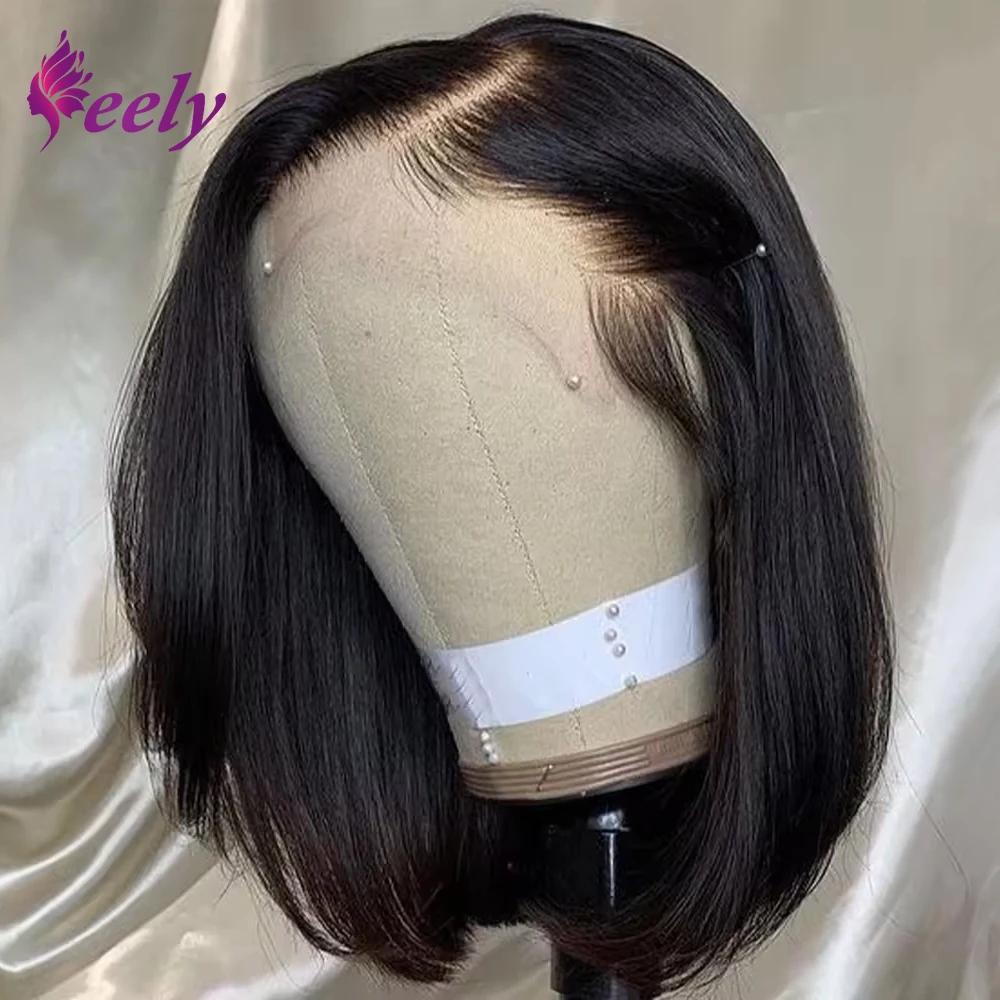 

Натуральные прямые короткие парики-боб с предварительно выщипанными волосами, 16 дюймов, 13x4 с кружевной передней частью, 4x4 с кружевной задней частью, с детским волосом по периметру, для женщин