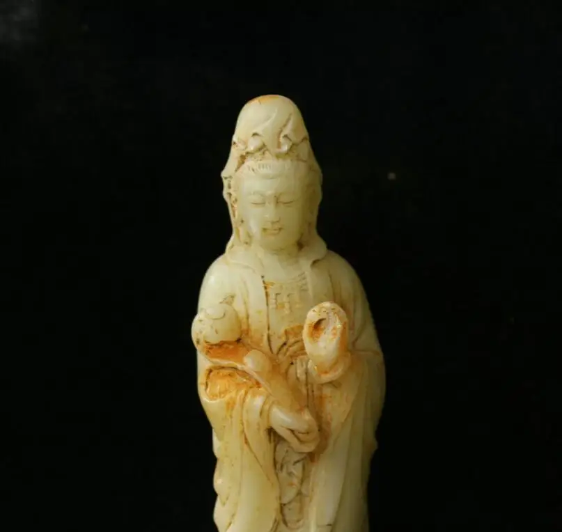 18cm China Natural Old Jade hand carved Kwan-yin Buddha Statue Sculpture