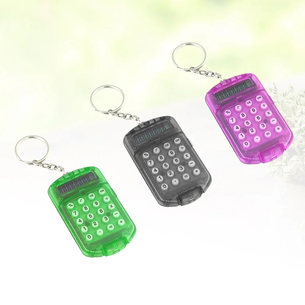 3pcs Mini Key Ring Shaped Calculator Electronic Calculator Portable Calculator for Kids Students Test(Random Color)