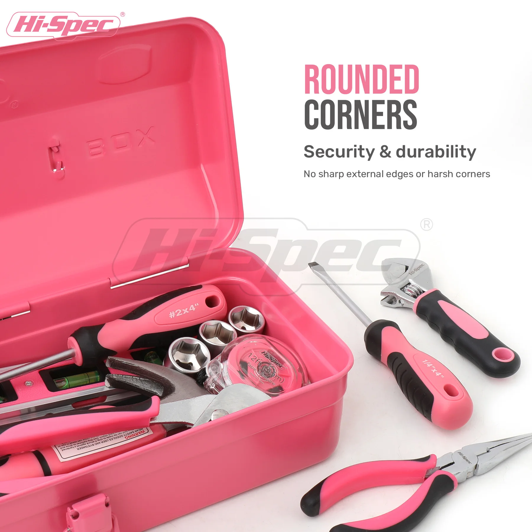 Hi-Spec 1pc Metal Tool Case Pink Steel Barn Style Iron Tool Box Portable Tool Storage Container Empty Organizer Suitcase Toolbox