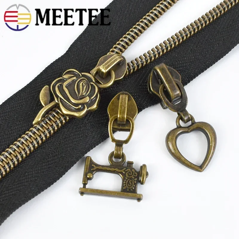 5Pcs Bronze 5# Nylon Zipper Heads for Sewing Zippers Tapes Bag Zips Sliders Pulls Decoration DIY Accessories