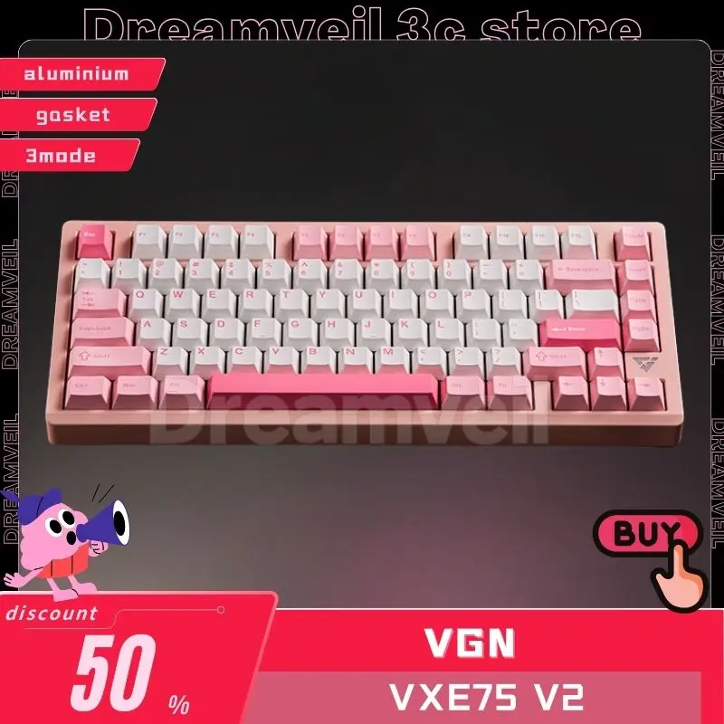 

VGN VXE75 V2 Mechanical Keyboard 3Mode 2.4G Wireless Bluetooth Keyboard Gasket Aluminum RGB Hot Swap Custom VXE75 Gamer Keyboard