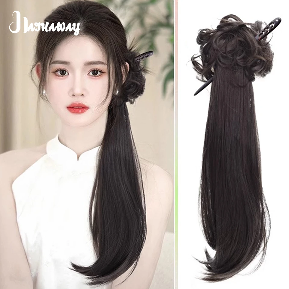 Synthetic New Chinese Low Ponytail Grip Wig Braid Natural Antique Hanfu National Wind Cheongsam Ponytail