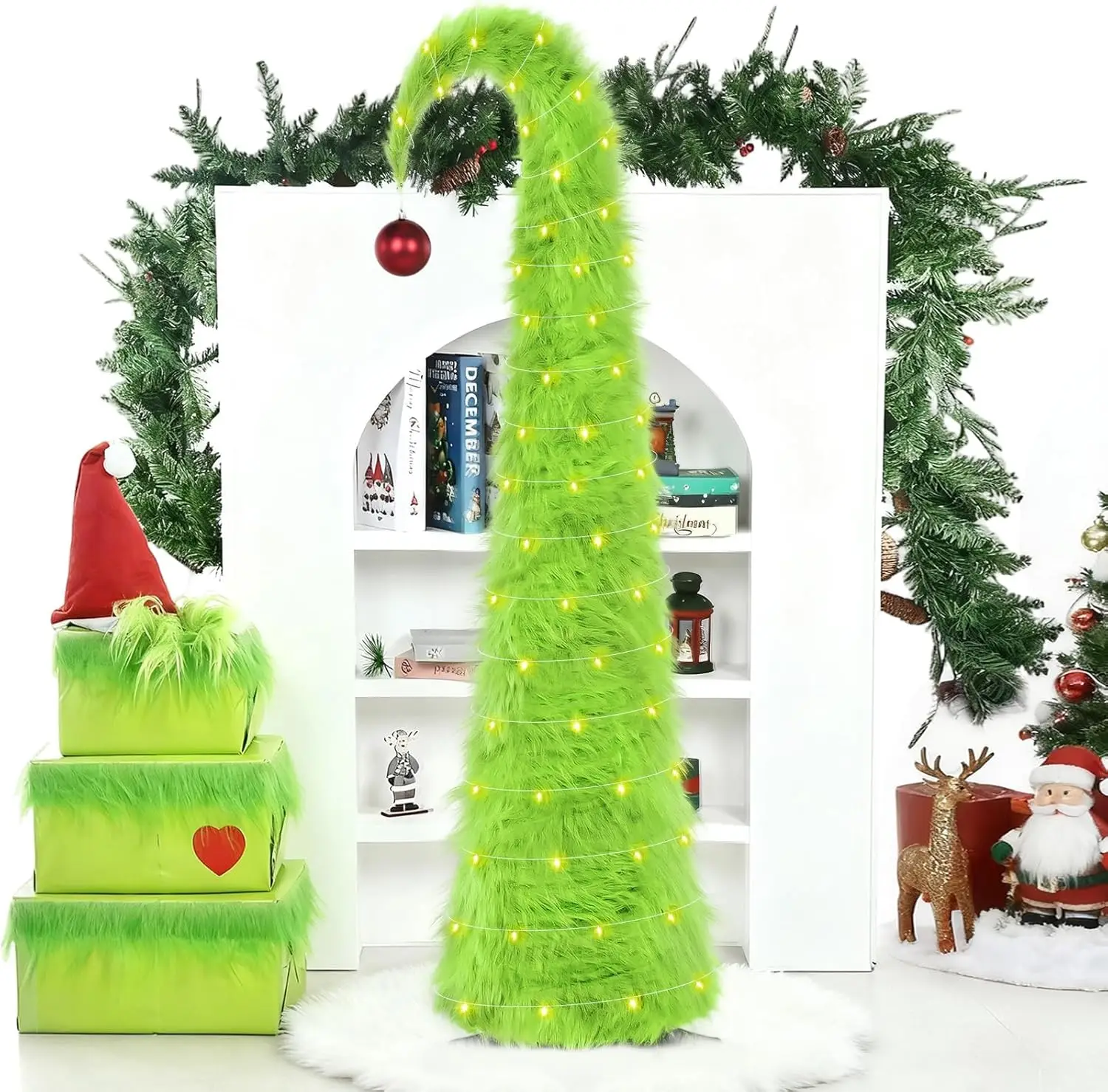 

5FT Artificial Lime Green Christmas Tree with Stand - Fuzzy, Bendable for Indoor Outdoor Holiday Decor
