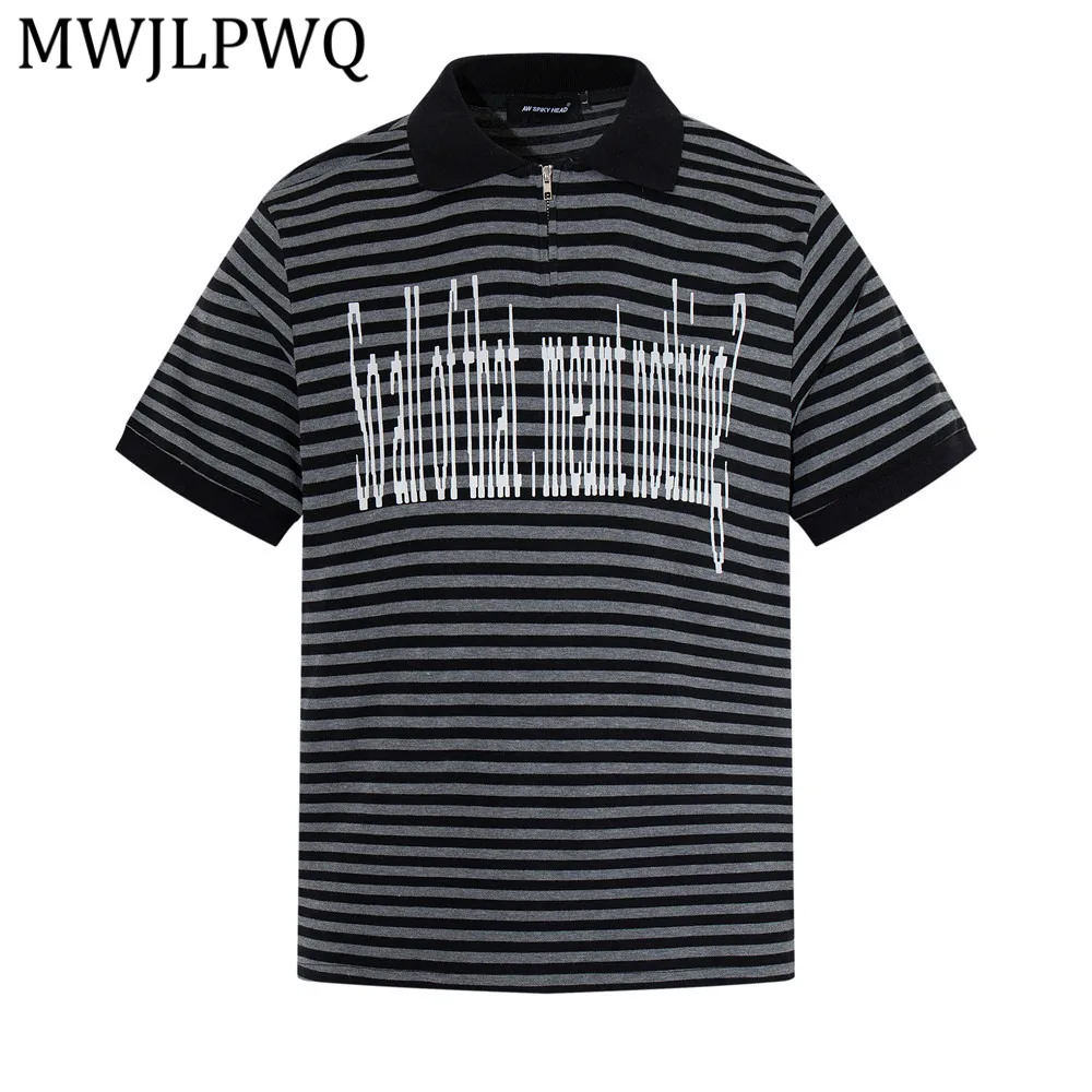 

MWJLPWQ Мужская рубашка в американском ретро-стиле с полосками, летняя, в уличном стиле, с буквенным принтом, на молнии до середины груди, с отложным воротником, повседневная, 14037
