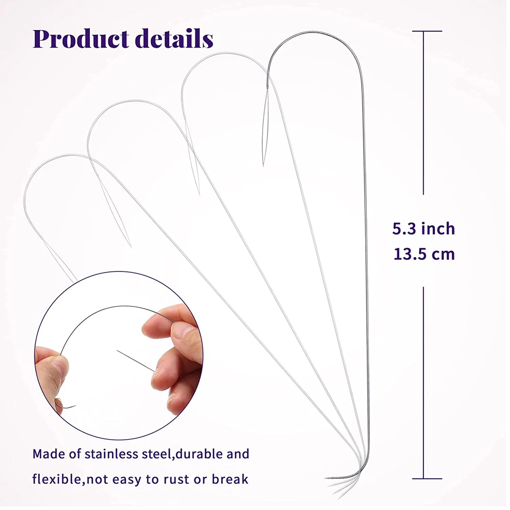 4/6PCS Large Eye Curved Beading Needles 5.3 inch Stainless Bead Needles for Bead Spinner String Beads DIY Crafts Jewelry Making