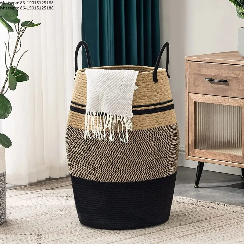 Large Foldable Laundry Basket Storage Organizer Woven Toy Storage Bin Home Clothes Hamper Cotton Rope Basket Organization