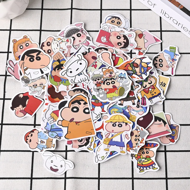 Boxed 60Pcs/set Cartoon Anime Crayon Shin-chan Kawaii Figure Waterproof Graffiti trunk laptop cup Skateboard DIY Sticker Gifts