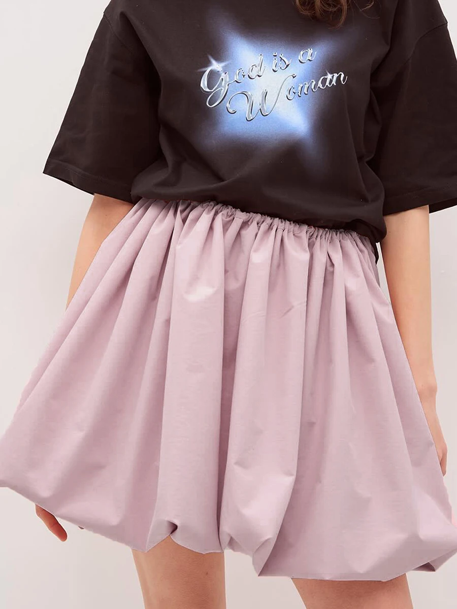 Women's Puff Mini Skirts Y2K Lantern Skirt Casual Loose Fitting Elastic Waist Solid Color Short Puffball Skirt Balloon Skirt