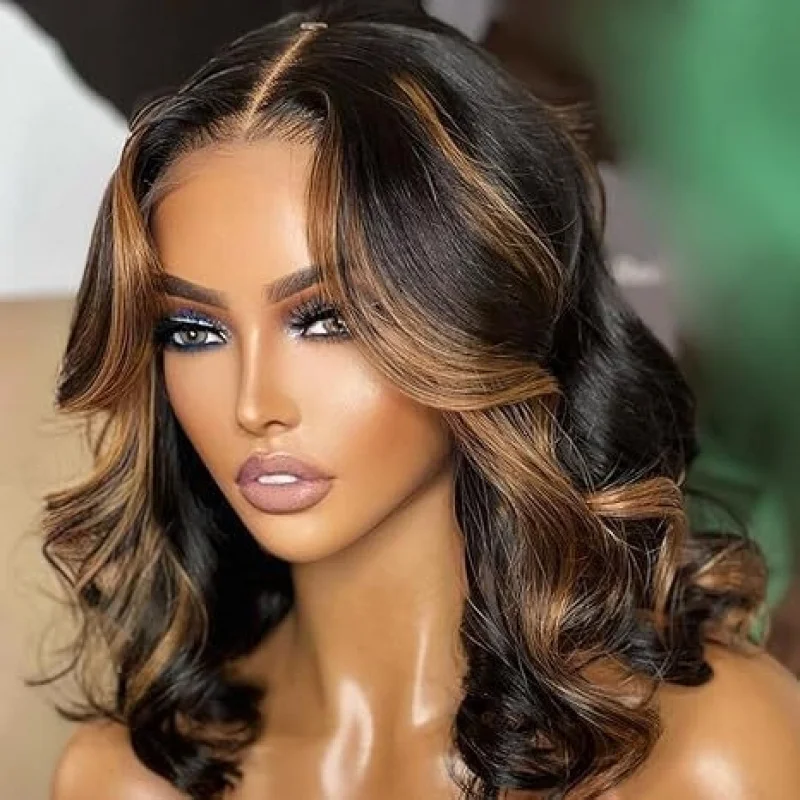 Fashionable large wavy medium-length hair front African lace wig
