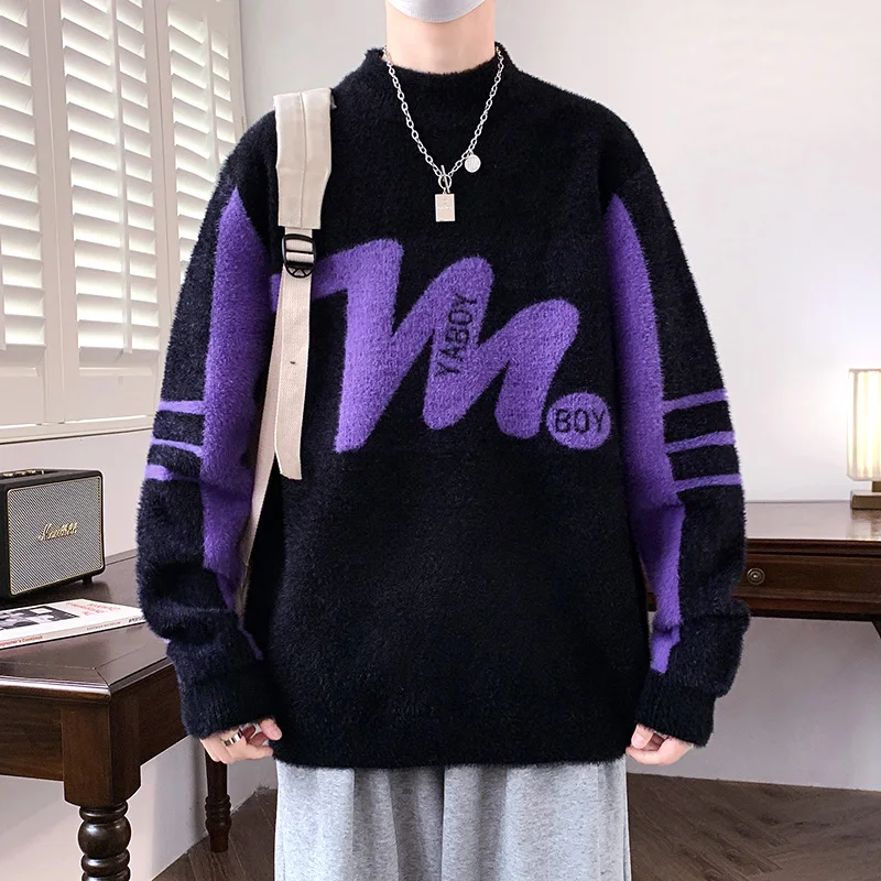 

Men's Winter Thiened Knitted Sweater Mink Velvet f High Collar Youth Faion Base Layer irt Slim Fit Long Sve Top