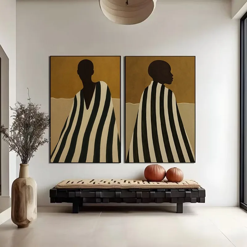 Minimalistisches abstraktes traditionelles afrikanisches schwarzes Mann-Portrait-Poster, Leinwandgemälde, Wandkunst, Bilder, Boho, Heimdekoration