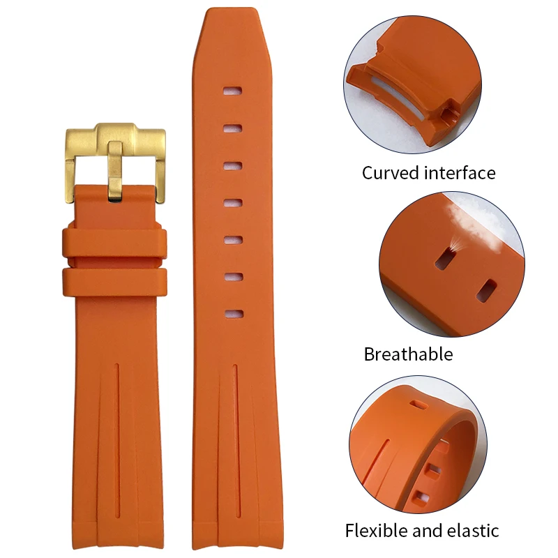 Curved End 19mm 20mm 21mm 22mm Rubber FKM Watchbands for Rolex Submariner Daytona GMT Soft Fluorous Silicone Watch Strap - view 2