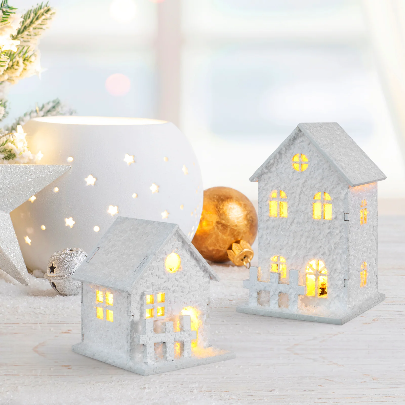 

Glowing Wood Cabin Xmas Decor 3Pcs Christmas House Pendant Home Fairy Lamp Tree Adornment