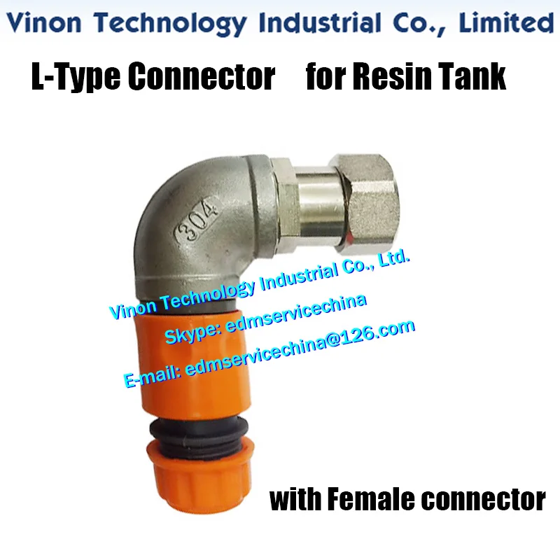 

L type quick connector with Female connector for Resin barrel Sod ick Charmilles, edm Resin tank quick connector