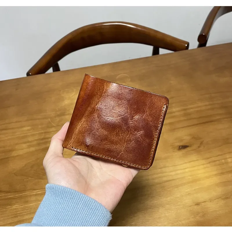 Retro first-layer cowhide leather wallet, hand-polished wallet