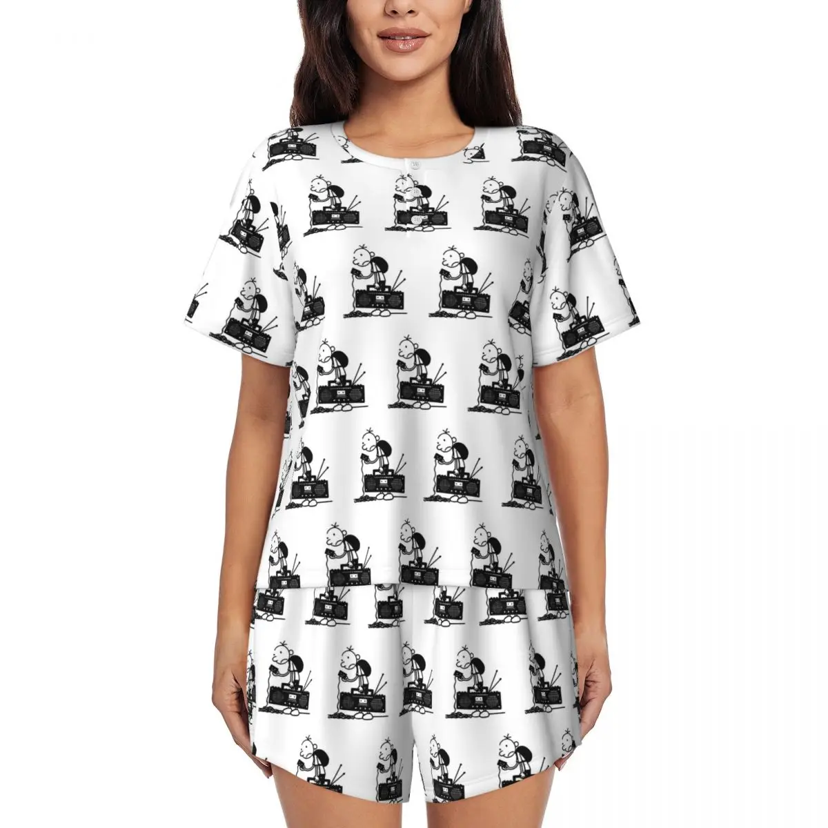 

Diary Of A Wimpy Kid Old School Round Neck Short Sleeve Nightgowns for Sleeping Sleepshirts Women Loose Pajama Set Short Pants
