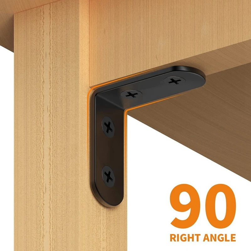 Support d'angle en L AB47-20PCS, supports en L en acier pour étagères, attelle d'angle en métal pour armoire de meubles en bois noir