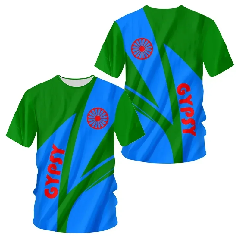 2024 Nieuwe Zigeunervlag 3D Gedrukt T-shirt Zigeuner Nationale Dag Cadeau Sport Jerseys Kinderen Korte Mouwen Outdoor Straat Vrijetijdskleding