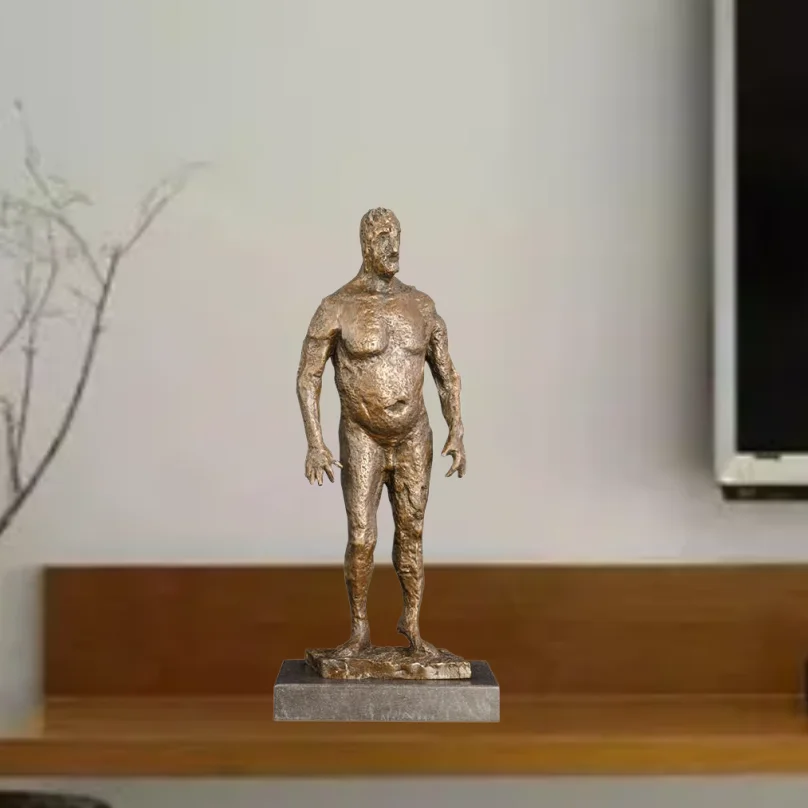 

QW-385 Abstract Nude Man Bronze Sculpture Fat Male Statue Figurine Vintage Metal Art for Decoration Accessories