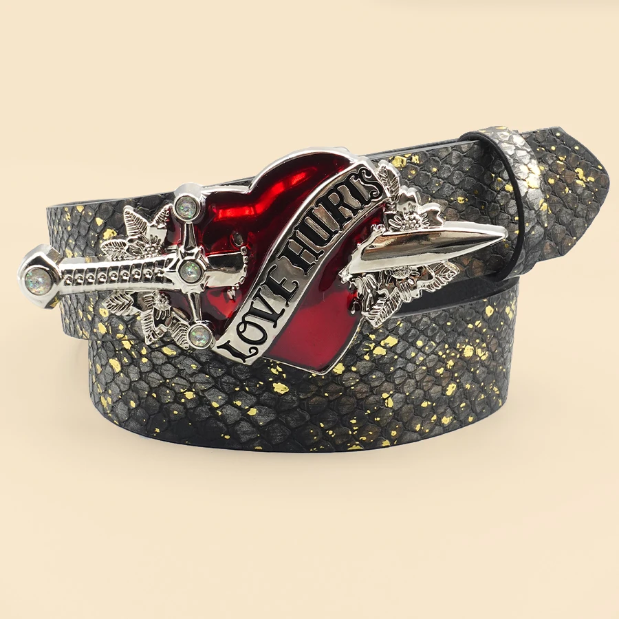 Sword and Heart Creative Design Women's Belt Retro Printed Belt Versatile Casual Decoration